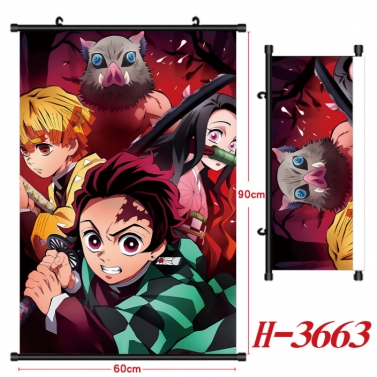 Demon Slayer Kimets Anime Black Plastic Rod Canvas Painting Wall Scroll 60X90CM