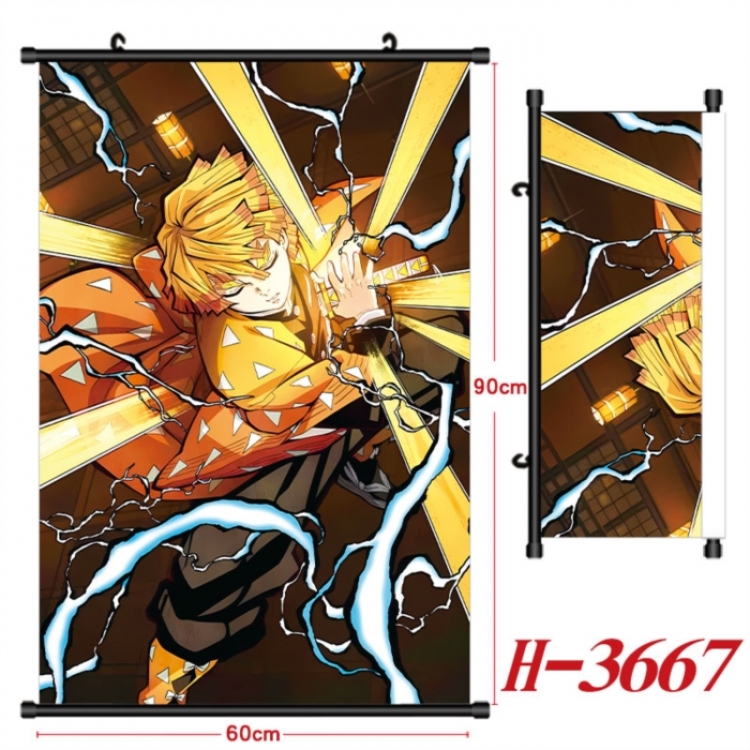 Demon Slayer Kimets Anime Black Plastic Rod Canvas Painting Wall Scroll 60X90CM