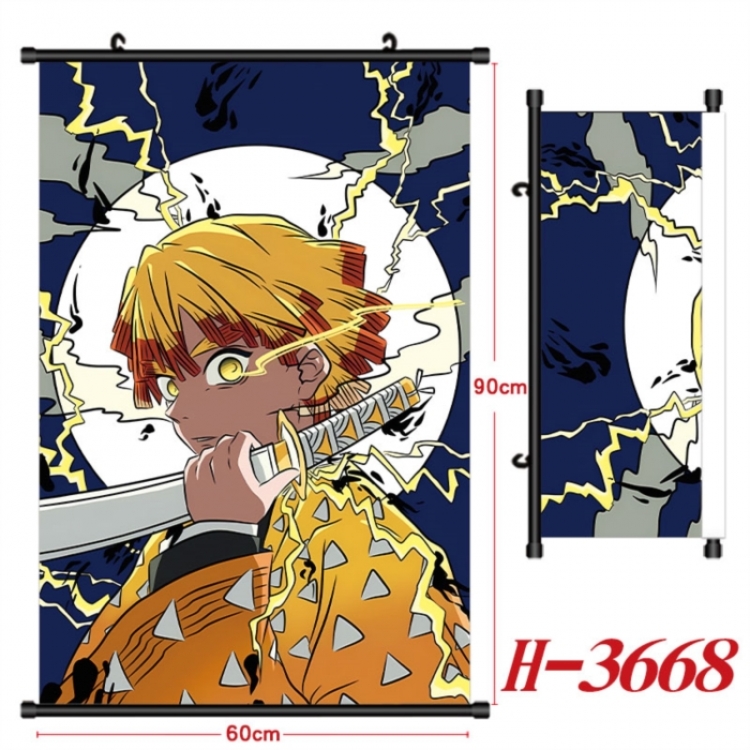 Demon Slayer Kimets Anime Black Plastic Rod Canvas Painting Wall Scroll 60X90CM