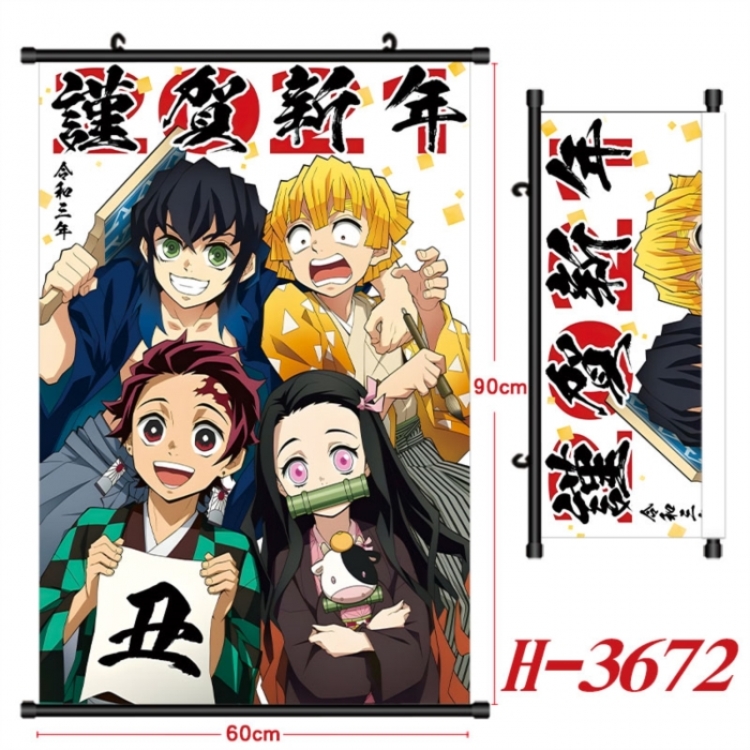 Demon Slayer Kimets Anime Black Plastic Rod Canvas Painting Wall Scroll 60X90CM