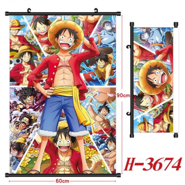 One Piece Anime Black Plastic Rod Canvas Painting Wall Scroll 60X90CM