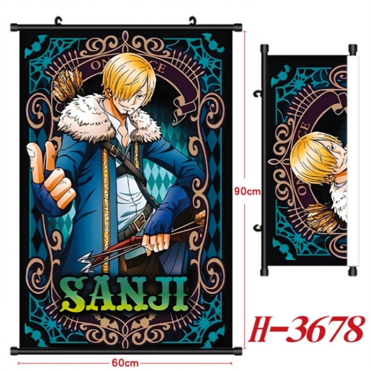 One Piece Anime Black Plastic Rod Canvas Painting Wall Scroll 60X90CM