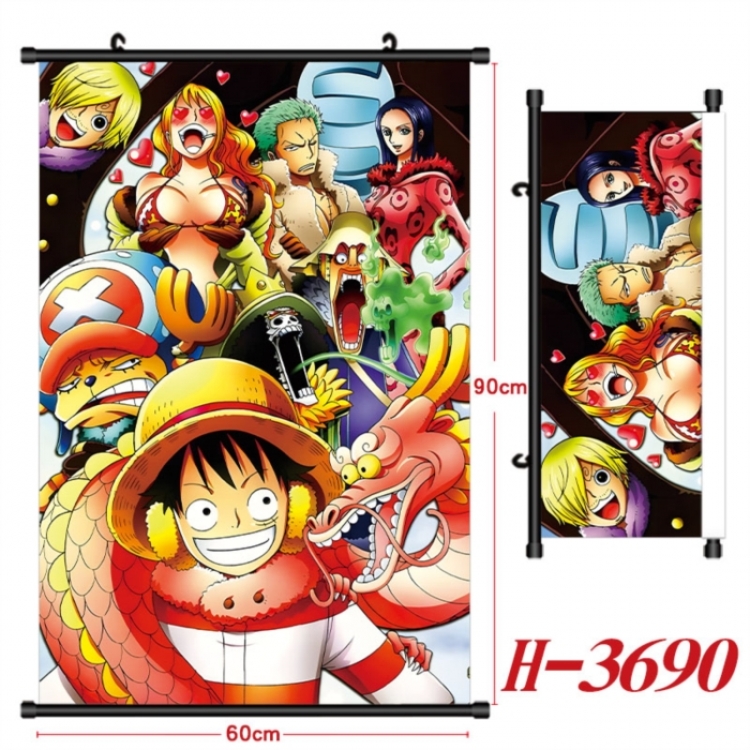  One Piece Anime Black Plastic Rod Canvas Painting Wall Scroll 60X90CM