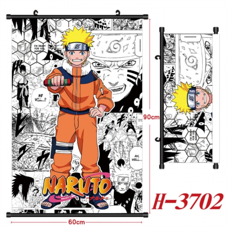 Naruto Anime Black Plastic Rod Canvas Painting Wall Scroll 60X90CM