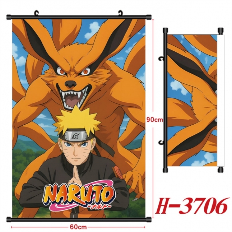 Naruto Anime Black Plastic Rod Canvas Painting Wall Scroll 60X90CM