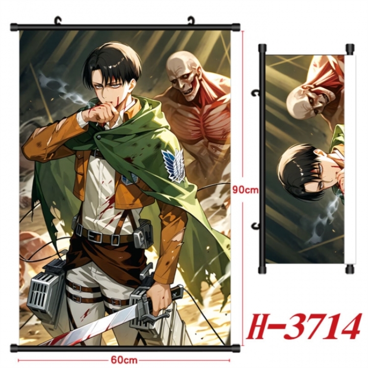 Shingeki no Kyojin Anime Black Plastic Rod Canvas Painting Wall Scroll 60X90CM