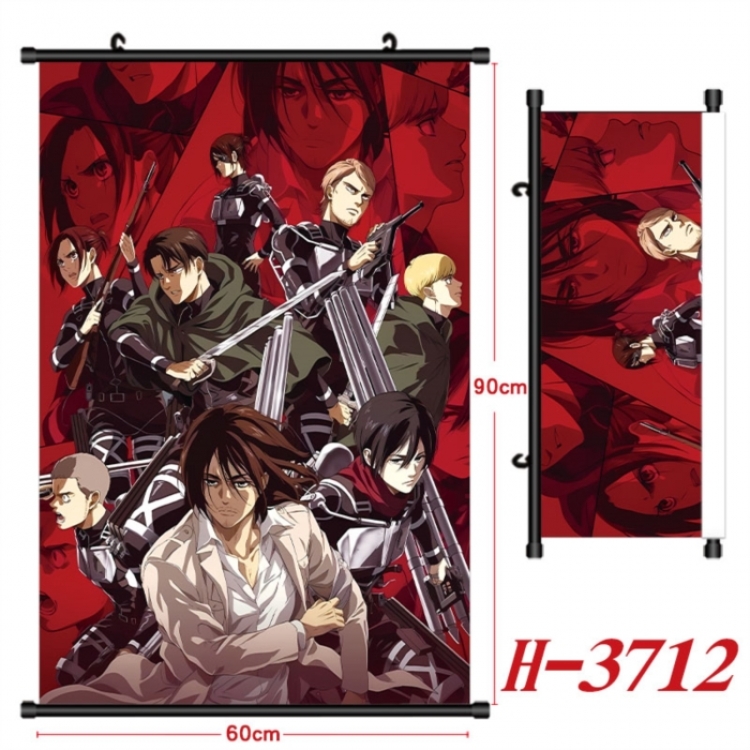 Shingeki no Kyojin Anime Black Plastic Rod Canvas Painting Wall Scroll 60X90CM