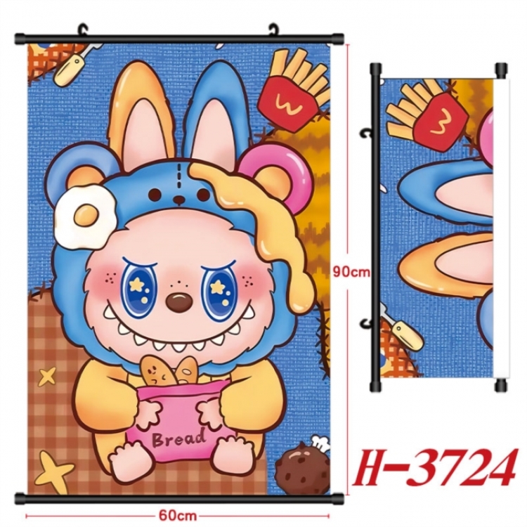 Labubu Anime Black Plastic Rod Canvas Painting Wall Scroll 60X90CM