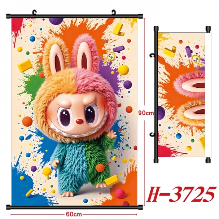 Labubu Anime Black Plastic Rod Canvas Painting Wall Scroll 60X90CM