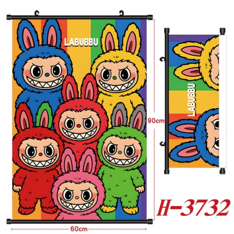 Labubu Anime Black Plastic Rod Canvas Painting Wall Scroll 60X90CM