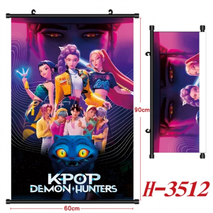 K-Pop Demon Hunters Anime Black Plastic Rod Canvas Painting Wall Scroll 60X90CM