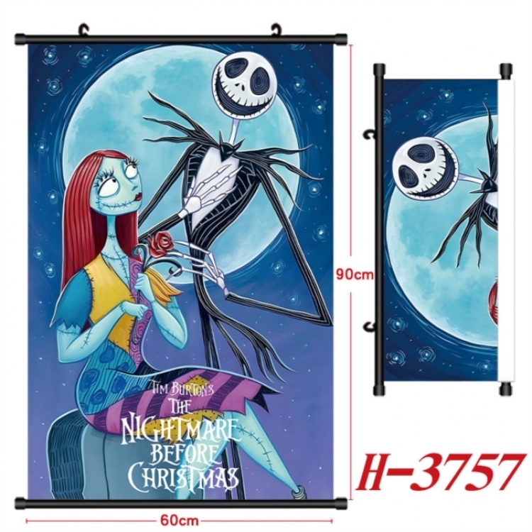 The Nightmare Before Christmas Anime Black Plastic Rod Canvas Painting Wall Scroll 60X90CM