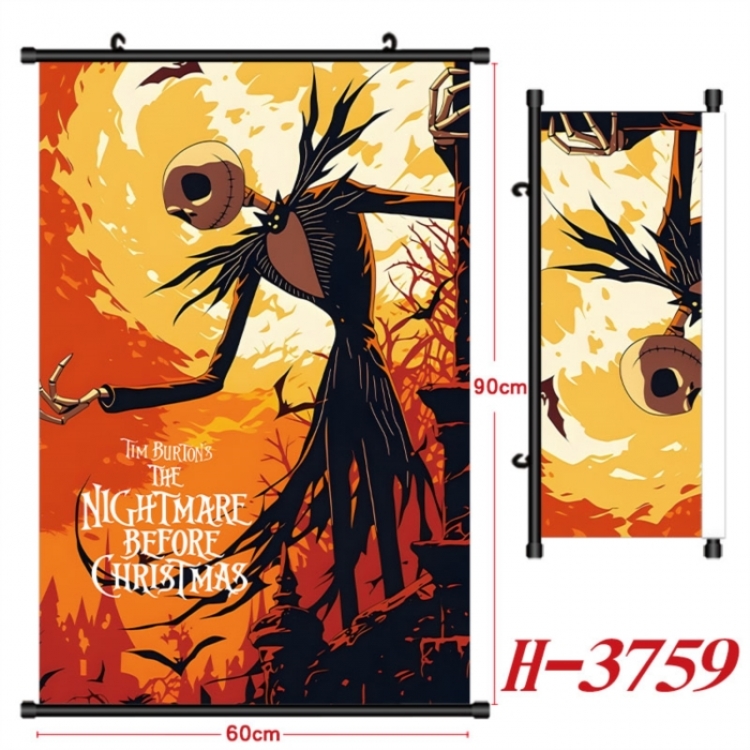 The Nightmare Before Christmas Anime Black Plastic Rod Canvas Painting Wall Scroll 60X90CM