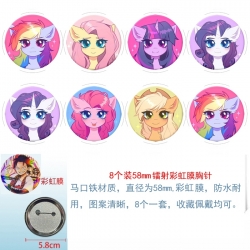 My Little Pony Anime Circular laser rainbow film brooch badge 58MM a set of 8