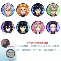 Demon Slayer Kimets Anime round scrub film brooch badge 58MM a set of 8