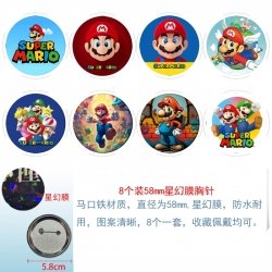 Super Mario Anime Round cloth film brooch badge 58MM a set of 8