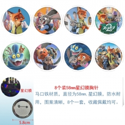 Zootopia Anime Round cloth film brooch badge 58MM a set of 8