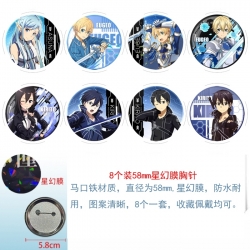 Sword Art Online Anime Round cloth film brooch badge 58MM a set of 8