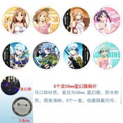 Sword Art Online Anime Round cloth film brooch badge 58MM a set of 8
