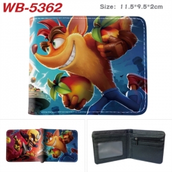 Crash Bandicoot Animation color PU leather half fold wallet 11.5X9X2CM