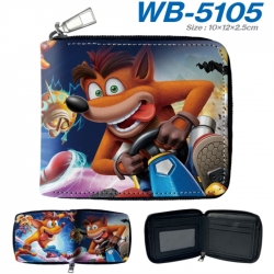 crash bandicoot Anime color short full zip folding wallet 10x12x2.5cm