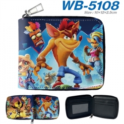crash bandicoot Anime color short full zip folding wallet 10x12x2.5cm