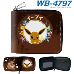 Pokemon Anime color short full zip folding wallet 10x12x2.5cm