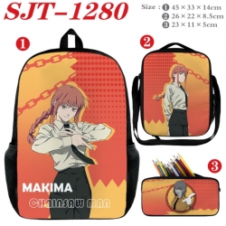 Chainsaw Man Anime nylon canvas backpack pencil case crossbody bag three piece set 45x33x14cm