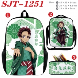 Demon Slayer Kimets Anime nylon canvas backpack pencil case crossbody bag three piece set 45x33x14cm