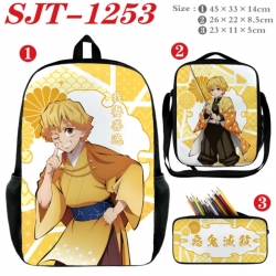 Demon Slayer Kimets Anime nylon canvas backpack pencil case crossbody bag three piece set 45x33x14cm
