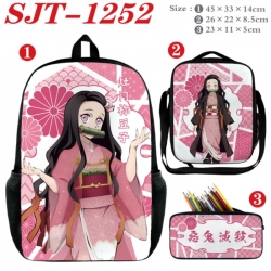 Demon Slayer Kimets Anime nylon canvas backpack pencil case crossbody bag three piece set 45x33x14cm