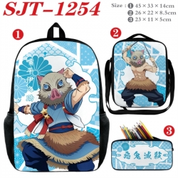 Demon Slayer Kimets Anime nylon canvas backpack pencil case crossbody bag three piece set 45x33x14cm