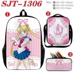 sailormoon Anime nylon canvas backpack pencil case crossbody bag three piece set 45x33x14cm