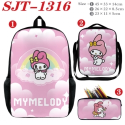 Sanrio Anime nylon canvas backpack pencil case crossbody bag three piece set 45x33x14cm