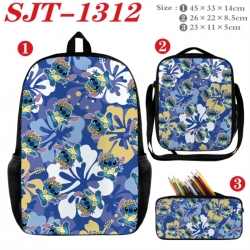 Lilo & Stitch Anime nylon canvas backpack pencil case crossbody bag three piece set 45x33x14cm