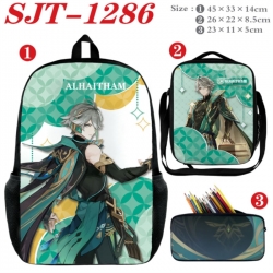 Genshin Impact Anime nylon canvas backpack pencil case crossbody bag three piece set 45x33x14cm