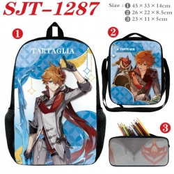 Genshin Impact Anime nylon canvas backpack pencil case crossbody bag three piece set 45x33x14cm
