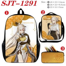 Genshin Impact Anime nylon canvas backpack pencil case crossbody bag three piece set 45x33x14cm