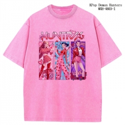 K-Pop Demon Hunters Anime peripheral pure cotton washed and worn T-shirt from S to 4XL