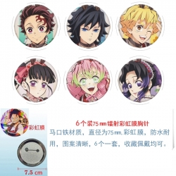 Demon Slayer Kimets Anime Rainbow Mask Badge Brooch 75MM a set of 6
