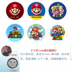 Super Mario Anime Matte film brooch badge 75MM a set of 6