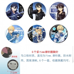 Sword Art Online Anime Matte film brooch badge 75MM a set of 6