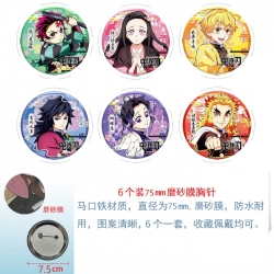 Demon Slayer Kimets Anime Matte film brooch badge 75MM a set of 6