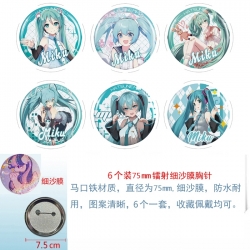 Hatsune Miku Anime Fine sand film brooch badge 75MM a set of 6