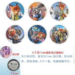 Zootopia Anime Fine sand film brooch badge 75MM a set of 6