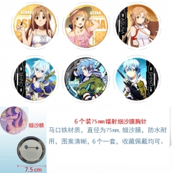 Sword Art Online Anime Fine sand film brooch badge 75MM a set of 6