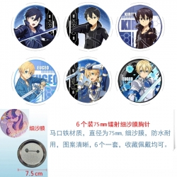 Sword Art Online Anime Fine sand film brooch badge 75MM a set of 6