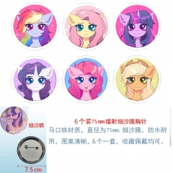 My Little Pony Anime Fine sand film brooch badge 75MM a set of 6