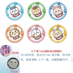Chiikawa Anime Fine sand film brooch badge 75MM a set of 6