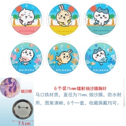 Chiikawa Anime Fine sand film brooch badge 75MM a set of 6